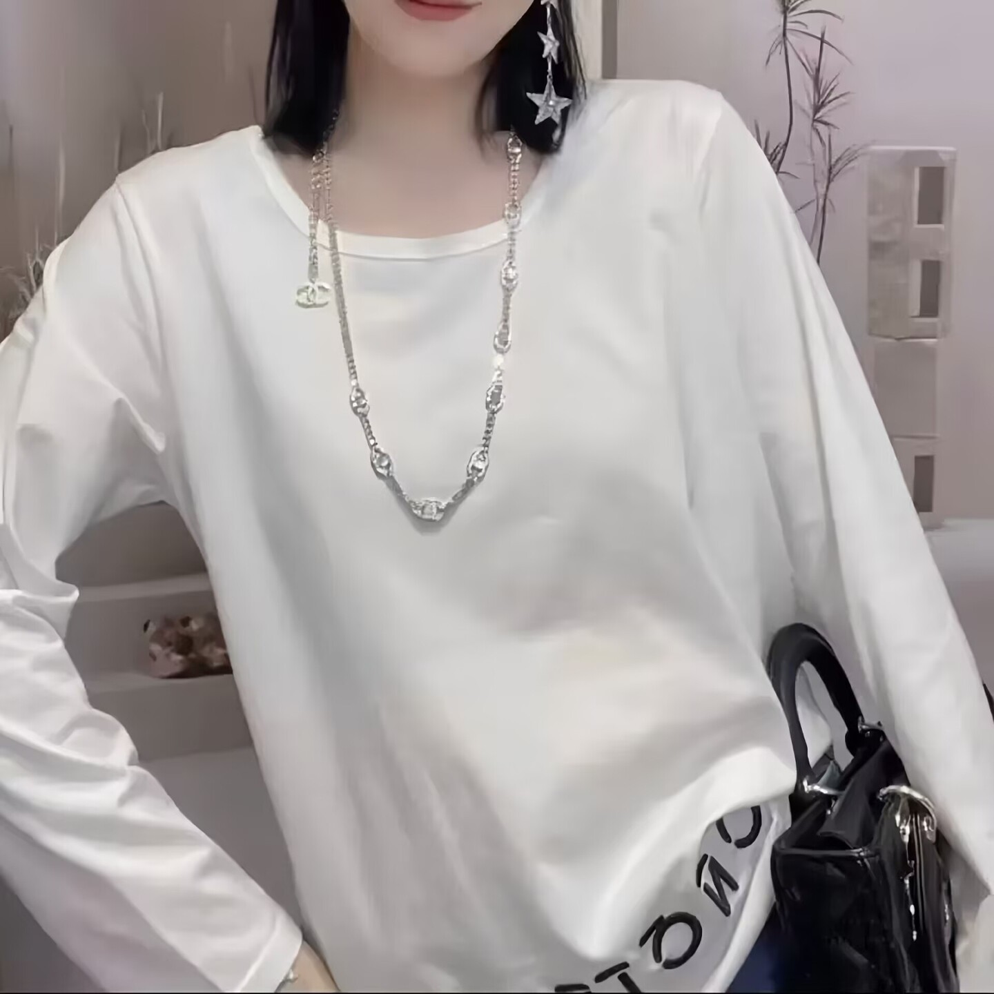 韩版白色纯棉圆领T恤女