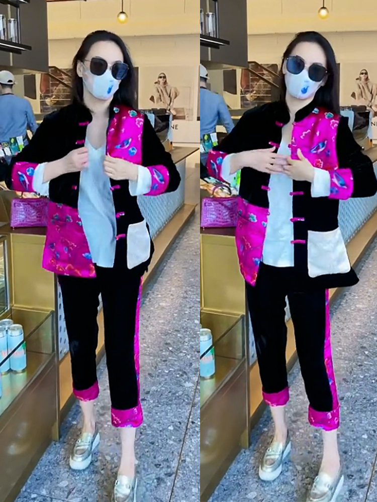 复古国潮风盘扣印花外套九分裤