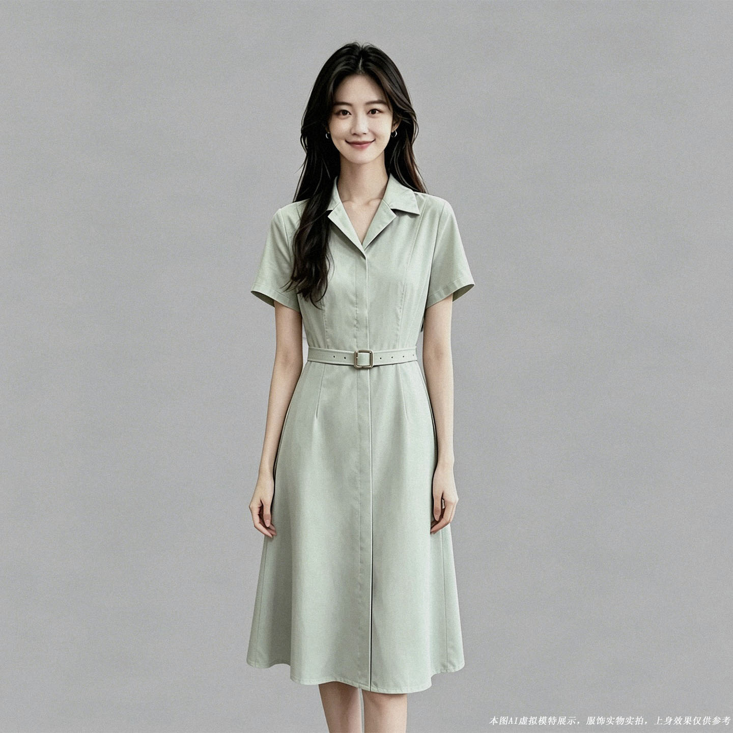 教师面试连衣裙女夏2026新款简约西装领衬衫裙小个子通勤正装长裙