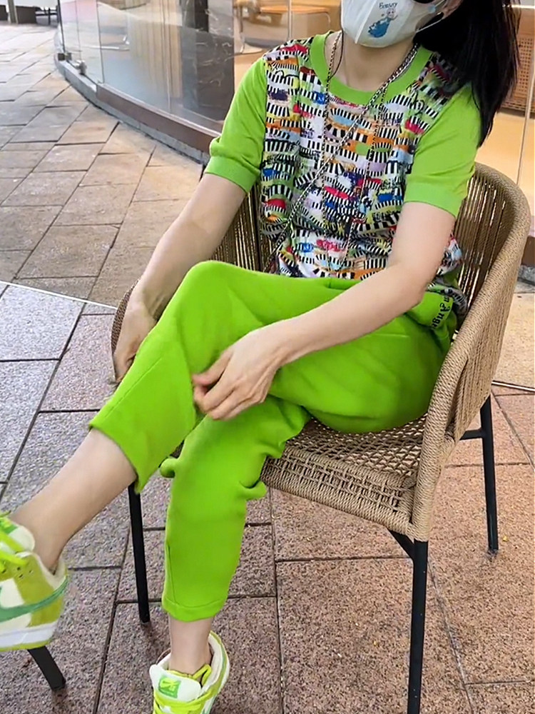 洋气涂鸦短袖T恤时尚套装女夏
