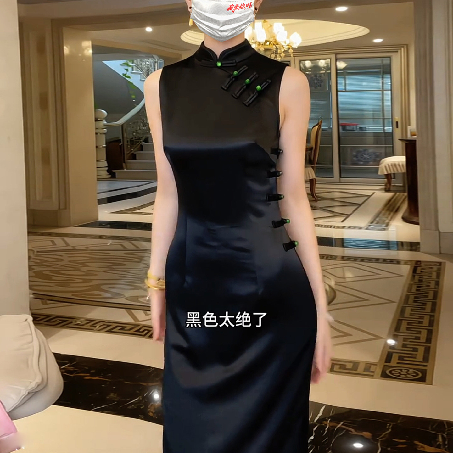 年轻款国风缎面无袖连衣裙女高端大气上档次黑色新中式改良旗袍夏
