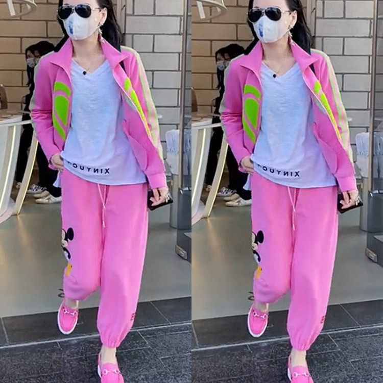 时尚空气层棉立领休闲运动套装女
