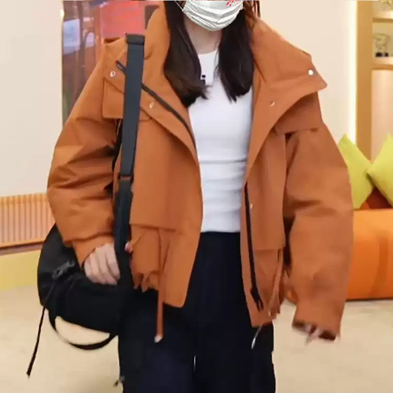 拉夏贝尔冲锋衣外套女秋冬2024新款小个子时尚宽松显瘦羽绒派克服