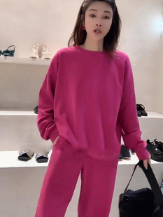杭璐火龙果色卫衣套装女2023年春秋新款减龄显瘦运动休闲裤两件套