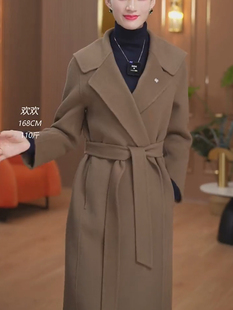 双面羊绒大衣女2022年新款宽松系带高端中长款羊毛呢子外套