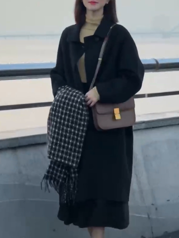 驼色双面呢羊绒大衣女2022秋冬