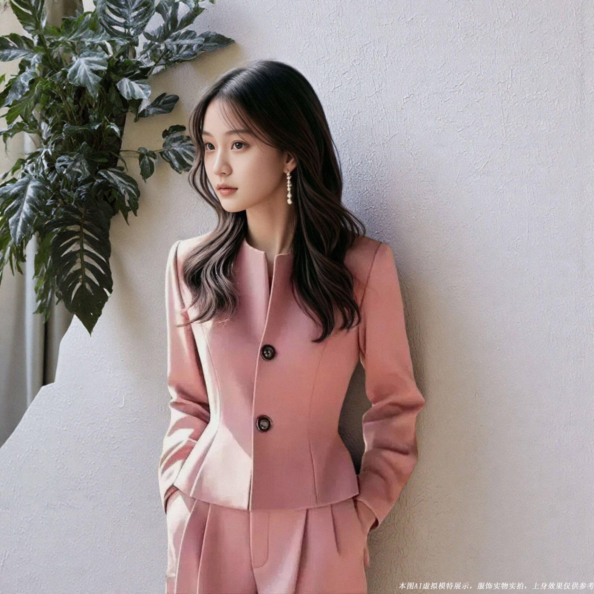 时尚粉色小香风西装外套女