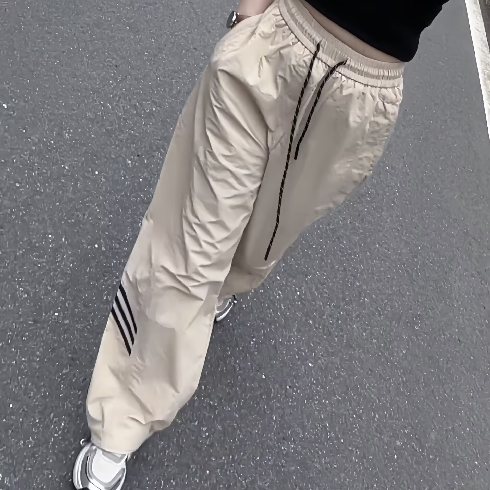 美式休闲高街工装抽绳直筒裤女