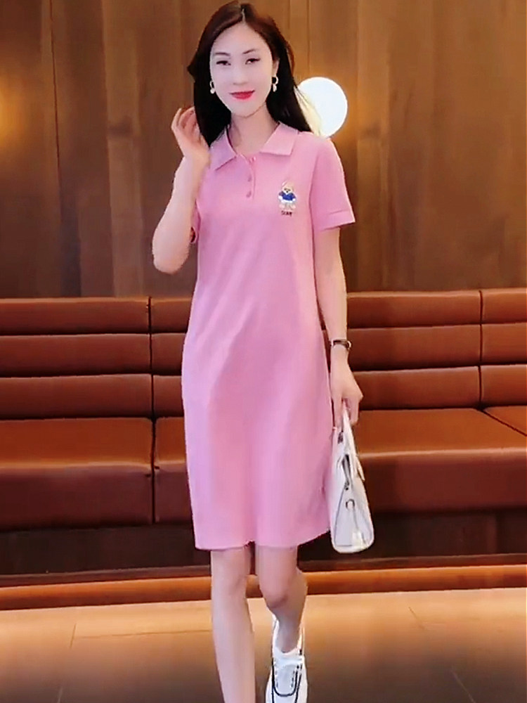 减龄翻领领连衣裙女中长款裙子