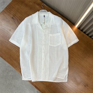 纤薄软垂 14高支 男士 古巴领短袖 青年 西班牙订单 衬衫 100%亚麻