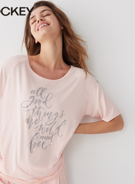 Jockey睡衣女士莫代尔薄款夏天休闲可外穿出门家居服上衣短袖夏季