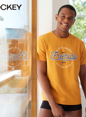 Jockey短袖t恤男家居服宽松纯棉汗衫印花圆领修身薄款睡衣男士T恤