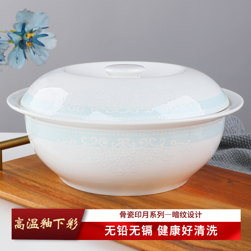骨瓷釉下彩大汤盆家用陶瓷品锅带盖汤煲创意大号汤碗汤锅酒店餐具