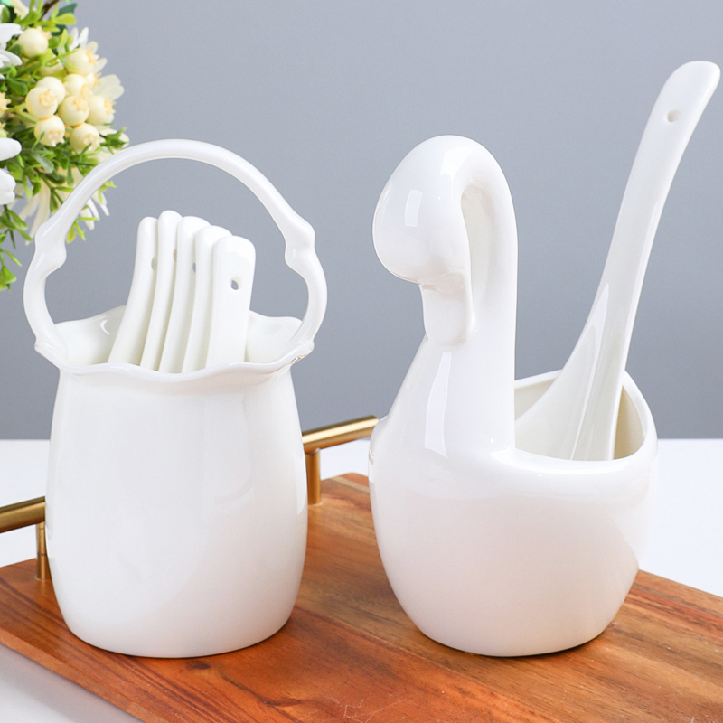 纯白筷子筒筷笼景德镇骨瓷天鹅