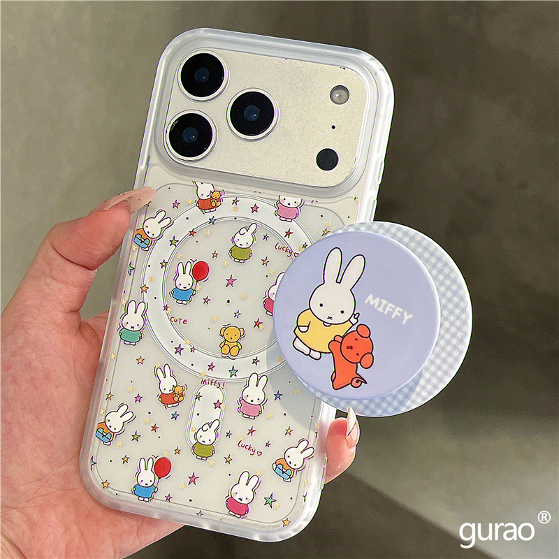 卡通多巴胺星星米菲兔磁吸支架适用苹果17promax手机壳iphone16女新款15磨砂肤感17pro防摔16pro保护套14网红