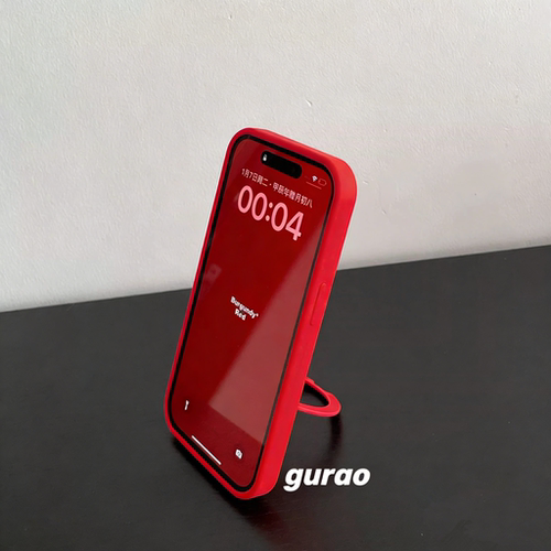 简约中国红纯色旋转一体支架适用苹果17promax手机壳iPhone17pro液态硅胶16pro女新款15全包14防摔保护套13男