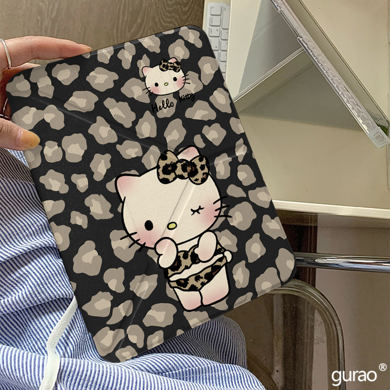 日韩甜酷卡通豹纹猫咪Y+三折适用ipad11保护套air7/6新款ipad10笔槽11寸防摔10.2/10.9苹果平板保护套mini7女