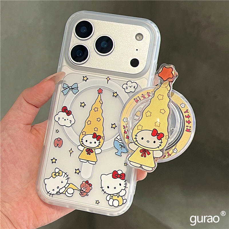 网红卡通哈喽kitty猫磁吸支架适用苹果17promax手机壳iphone16女新款15磨砂肤感17pro防摔16pro保护套14超火