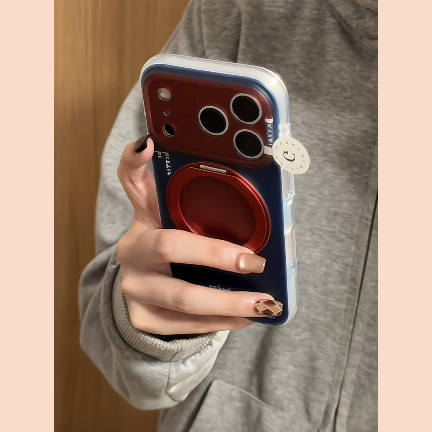 独特超好看红蓝撞色360旋转支架适用苹果18promax手机壳iphone17pro新款16pro小众高级感15pro全包防摔保护套
