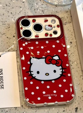 韩系ins少女波点红色Kitty猫头像适用苹果17promax手机壳iPhone17pro女新款16pro双层壳15全包防摔14保护套13