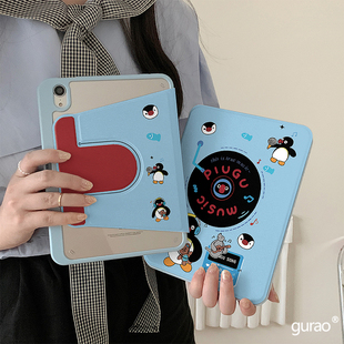卡通唱片pingu企鹅360度旋转适用ipad11保护壳air7新款 ipad10带笔槽air6防摔11寸苹果平板保护套10.9女mini7