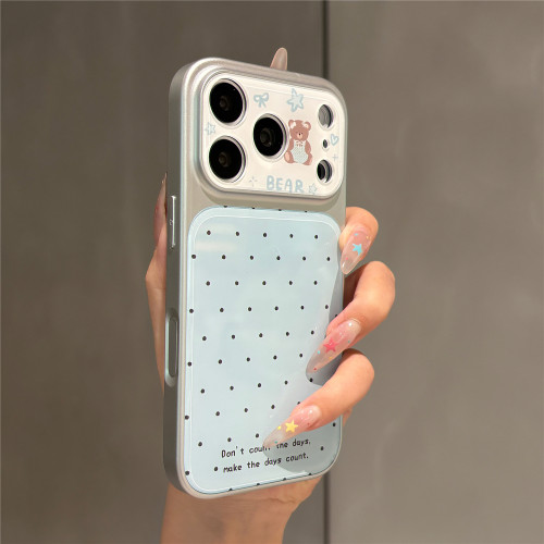 韩系简约婴儿蓝波点卡通可爱小熊适用苹果17promax手机壳iPhone17pro女新款16pro秒变大视窗15全包防摔保护套