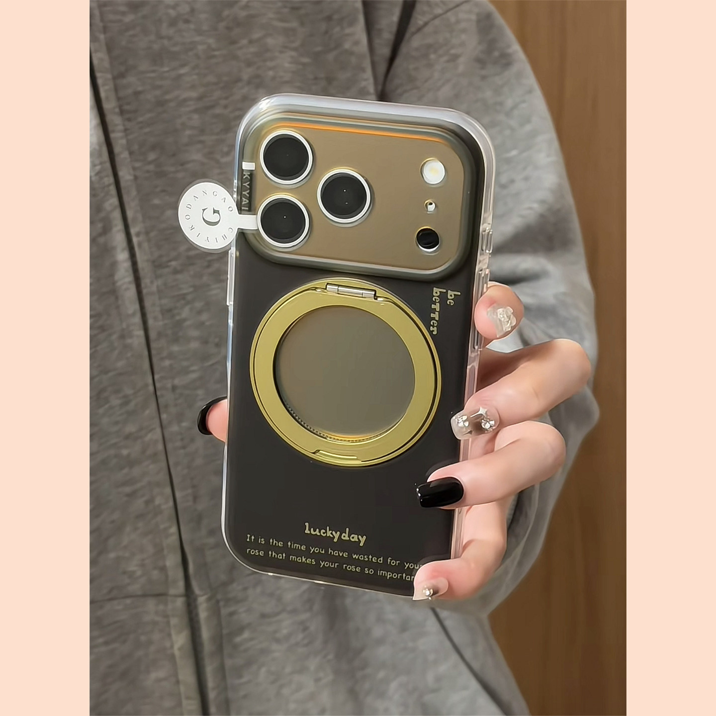 墨绿色撞色极光镭射360旋转支架适用苹果18promax手机壳iphone17pro新款16pro超好看独特15pro全包防摔保护套图片