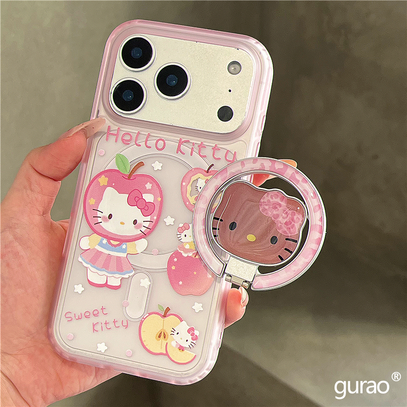 可爱粉色苹果KT猫折叠磁吸支架适用苹果17promax手机壳iphone16女新款15磨砂肤感17pro防摔16pro保护套14网红