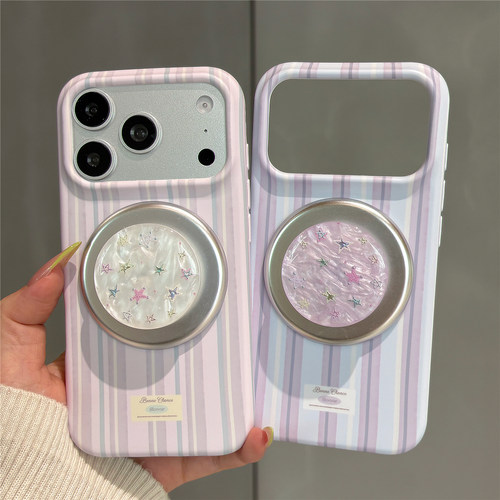 少女粉紫色条纹贝壳星星磁吸支架适用苹果18promax手机壳iPhone17pro菲林软胶16pro超好看15新款14防摔保护套