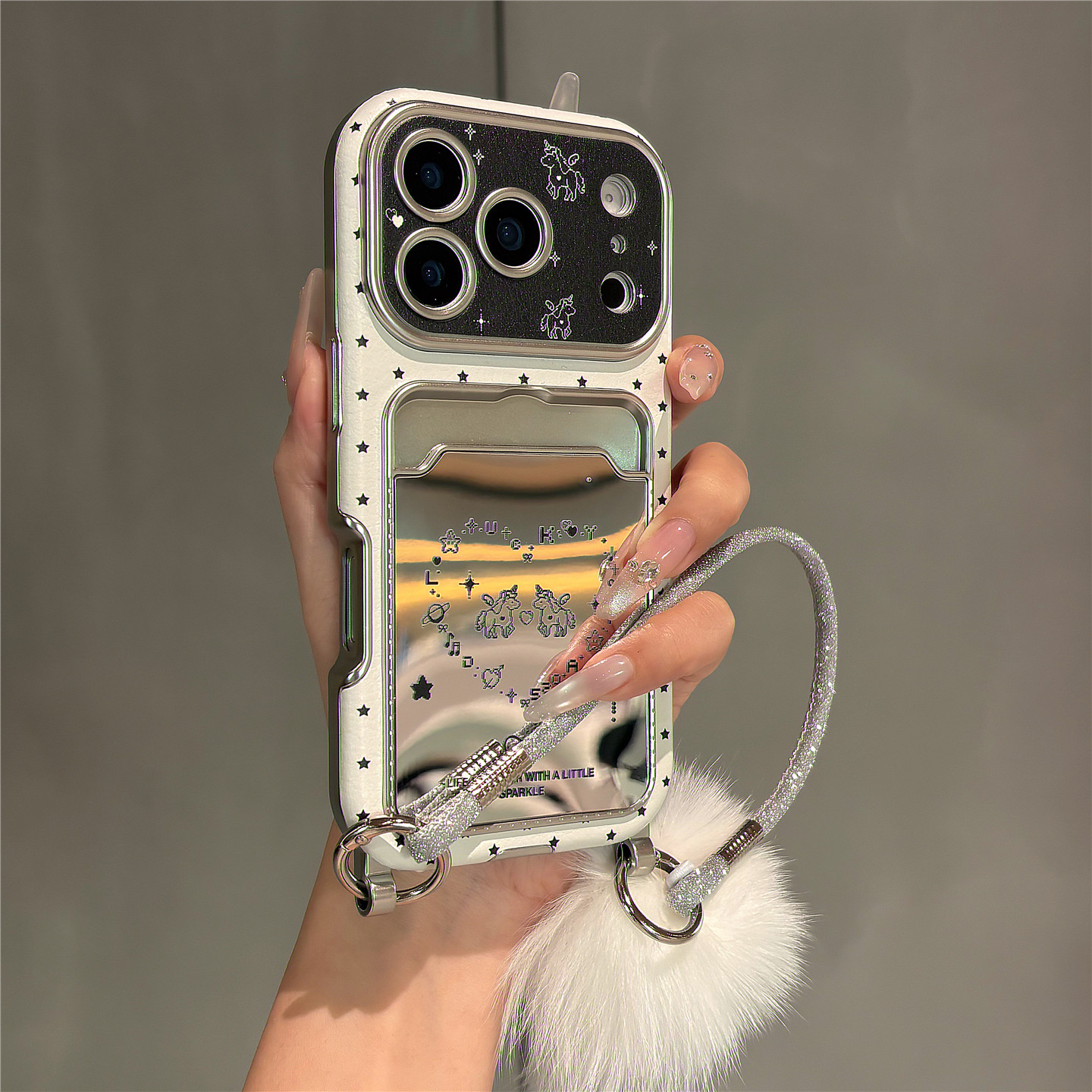 卡通可爱星星爱心骏马卡包插卡适用苹果17promax手机壳iPhone17pro皮纹壳16pro手拎挂绳15女新款14防摔保护套