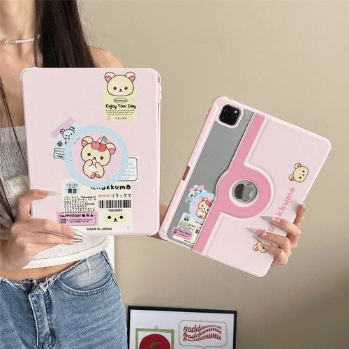 少女粉轻松熊标签360度旋转适用ipad11保护套磁吸air7/6新款ipad10带笔槽11寸防摔可拆卸苹果平板保护套mini7