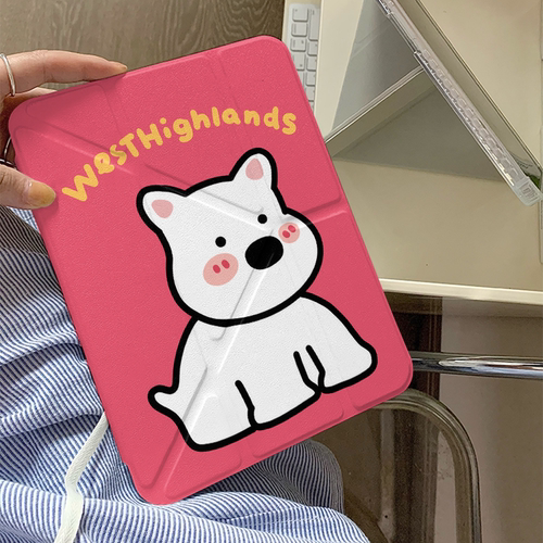 玫粉色卡通西高地Y+三折适用ipad11保护套air7/6新款ipad10带笔槽11寸防摔10.2/10.9苹果平板保护套mini7女