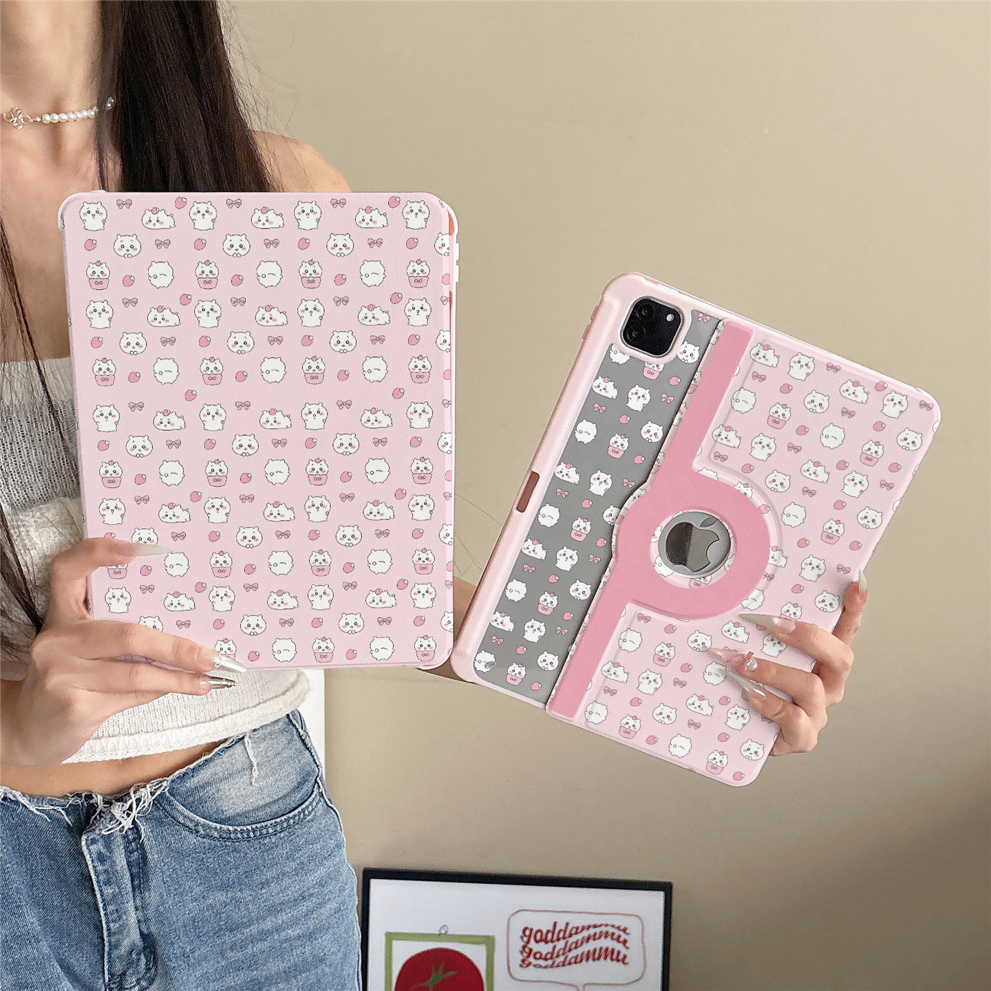 粉色卡通满屏吉伊360度旋转适用ipad11保护套磁吸air7/6新款ipad10笔槽11寸防摔可拆卸苹果平板保护套mini7女