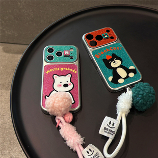 jellycat吉利猫西高地适用苹果17promax手机壳iphone16新款17pro电镀闪粉16pro全包防摔15pro手拎挂绳14女款