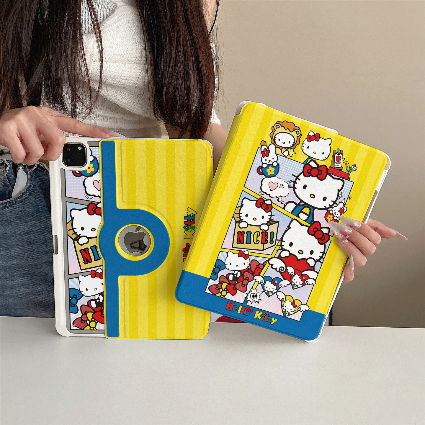 可爱拼色爱心kt猫360度旋转适用ipad11保护套磁吸air7/6新款ipad10带笔槽11寸防摔可拆卸苹果平板保护套mini7