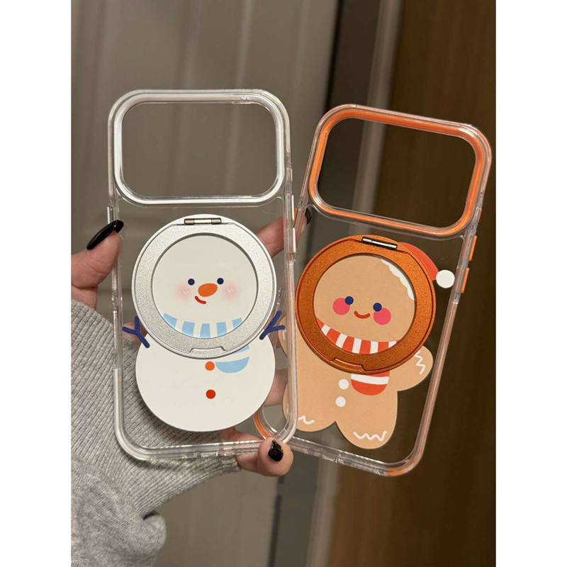 卡通可爱雪人姜饼人360旋转一体支架适用苹果17promax手机壳iphone17pro女新款16pro亚克力15防摔14保护套13