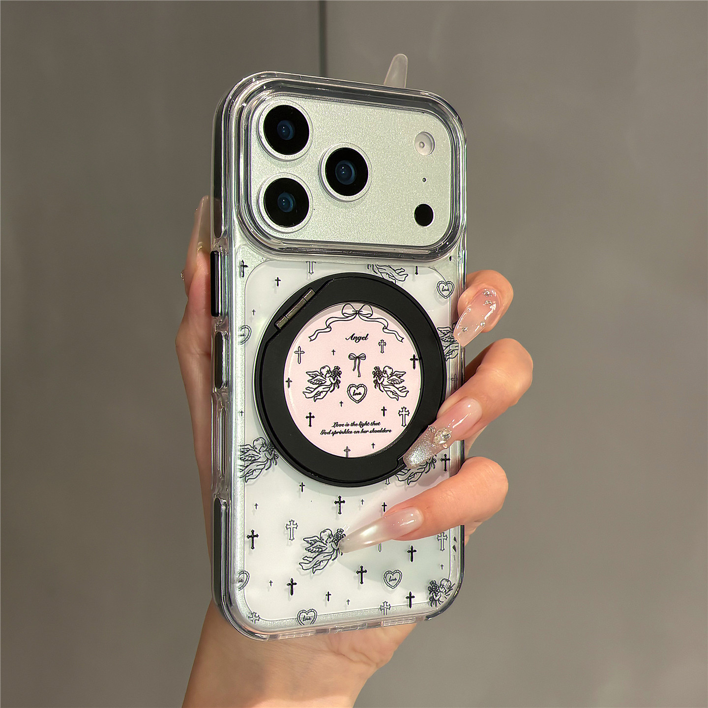 韩系ins甜酷卡通十字架天使旋转折叠支架适用苹果17promax手机壳iPhone17pro女新款16pro网红15防摔14保护套,3C数码配件,手机保护套/壳,淘宝优惠券,粉丝福利购,淘宝优惠卷