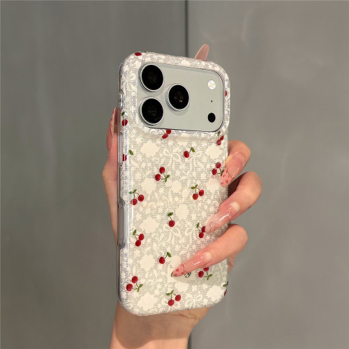 个性时尚卡通蕾丝花朵樱桃适用苹果18promax手机壳iphone17pro新款16pro超好看独特15pro双层壳17防摔保护套