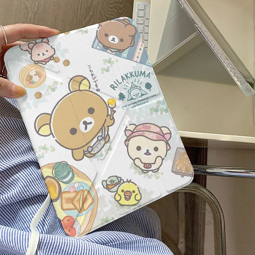 卡通野餐轻松熊Y+三折适用ipad11保护套air7/6新款ipad10带笔槽11寸防摔10.2/10.9苹果平板保护套mini7女款