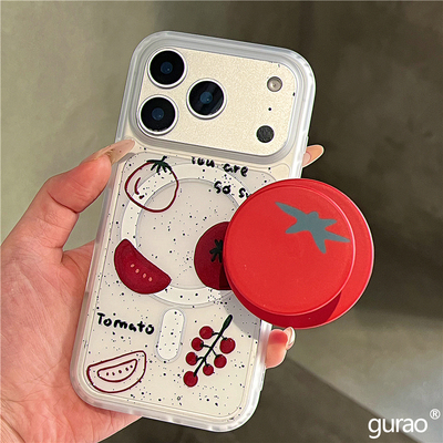gurao 简约ins卡通泼墨番茄磁吸支架适用苹果17promax手机壳iphone16新款15磨砂肤感17pro防摔16pro保护套14