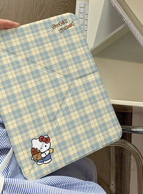 格纹卡通可爱kt猫Y+三折适用ipad11保护套air7/6新款ipad10带笔槽11寸防摔10.2/10.9苹果平板保护套mini7女