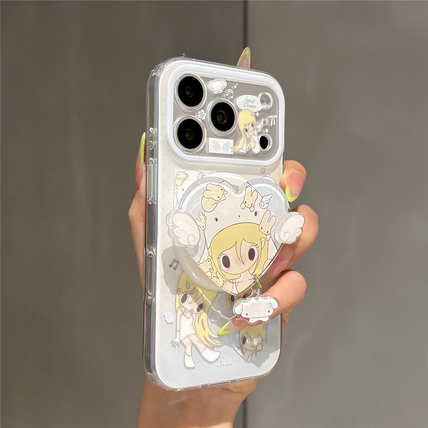 小清新蓝色卡通黄发女孩吊坠磁吸支架适用苹果18promax手机壳iPhone17pro女新款16pro超好看15防摔14保护套13图片