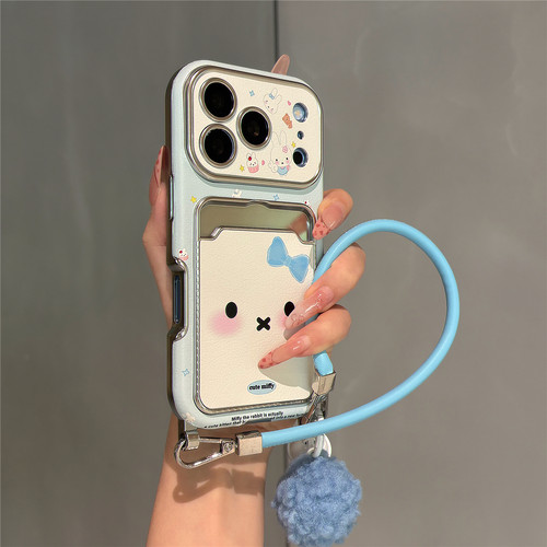 卡通米菲兔表情卡包可插卡适用苹果18promax手机壳iphone17pro新款16pro腕带链条15pro超好看全包防摔保护套