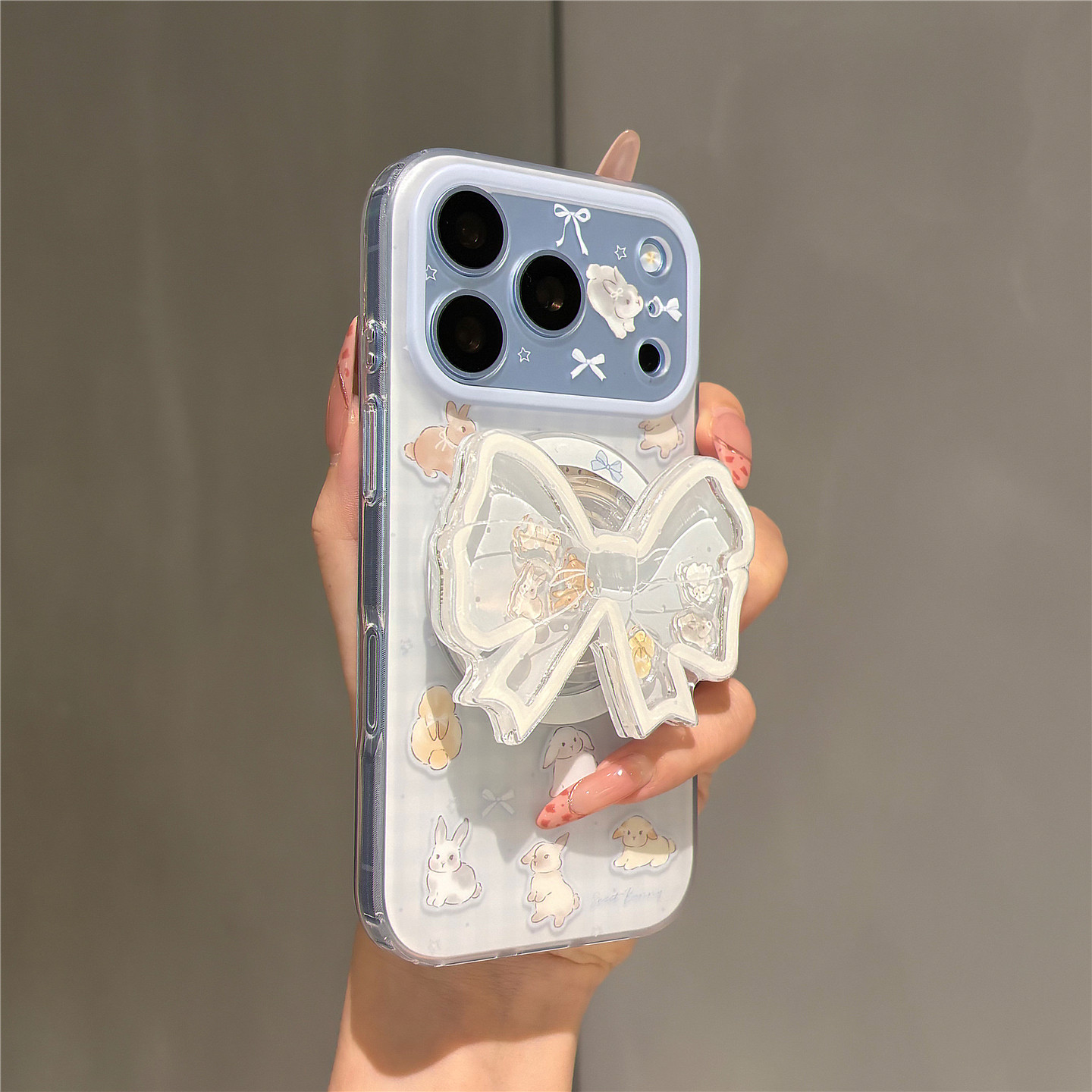 蓝色卡通蝴蝶结兔子磁吸支架适用苹果18promax手机壳iphone17pro新款16pro超好看独特15pro双层壳防摔保护套