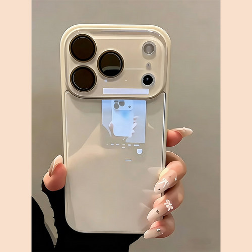 极简风纯色大视窗冰感玻璃壳适用苹果17promax手机壳iPhone17pro女新款16pro网红超火15全包14防摔13保护套12