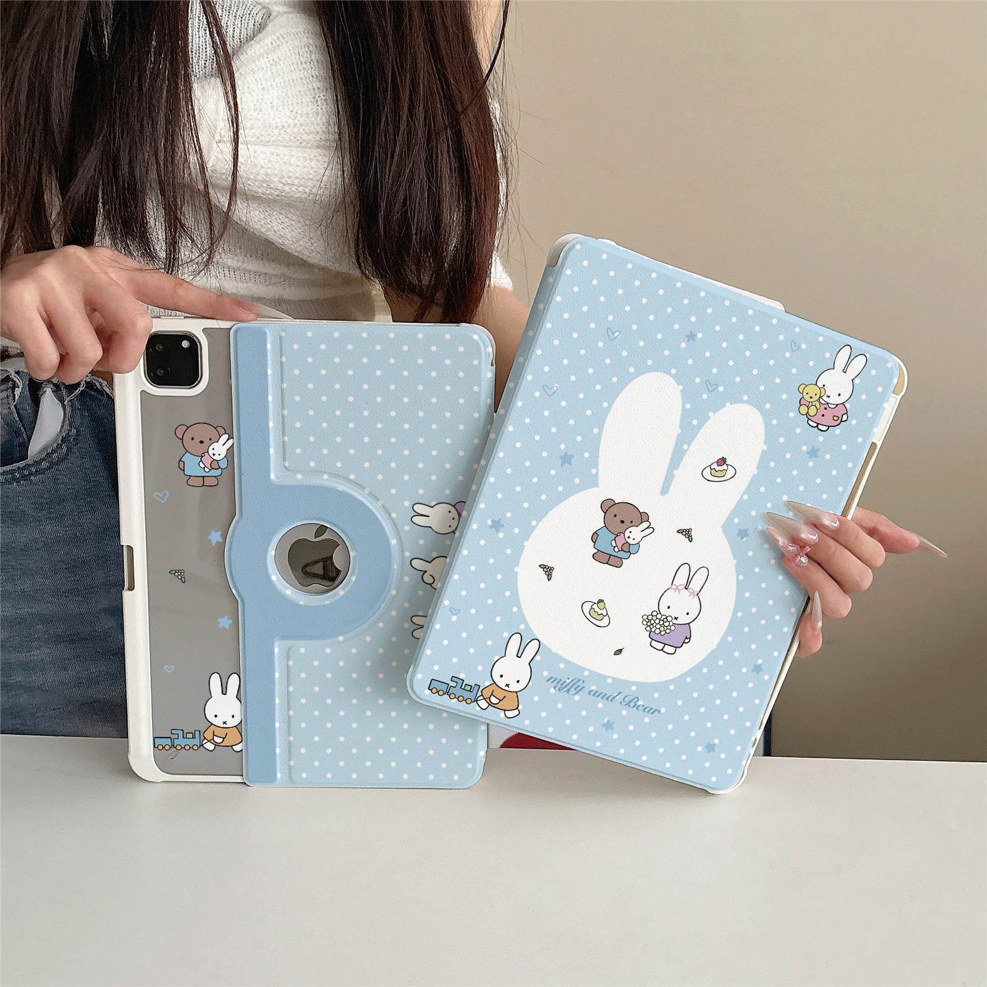 婴儿蓝波点米菲360度旋转适用ipad11保护套磁吸air7/6新款ipad10带笔槽11寸防摔可拆卸苹果平板保护套mini7女