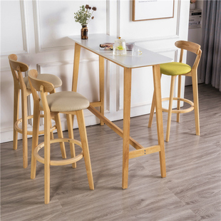 吧台桌家用实木阳台长条桌子北欧简约高脚桌椅组合奶茶店酒吧靠墙