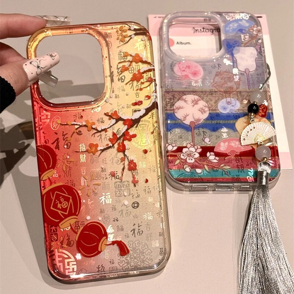 国风彩色团扇百福图适用iPhone16promax手机壳新款小众