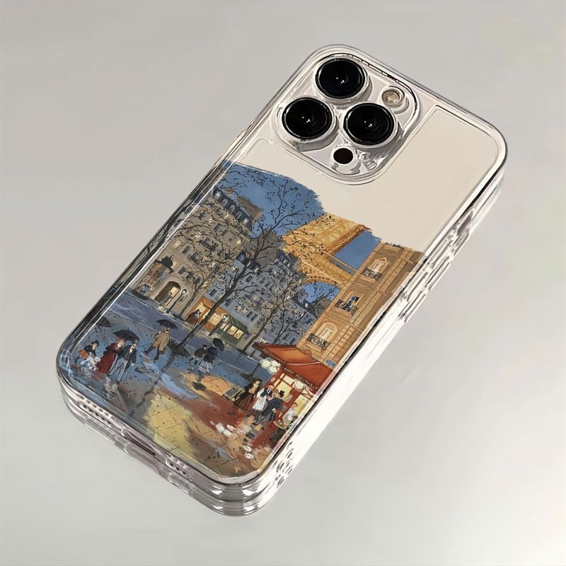 油画巴黎街头适用iphone17Airi16E苹果15PROMAX/14/13/12min手机壳7/8plus11网红xs新款xr硅胶se3全包6保护套