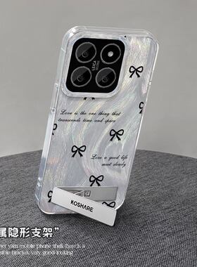 黑色蝴蝶结适用小米14手机壳13x新款12s带支架红米k70/k60/k40夏天note13/12TURBO高级羽纱透明Pro防摔保护套